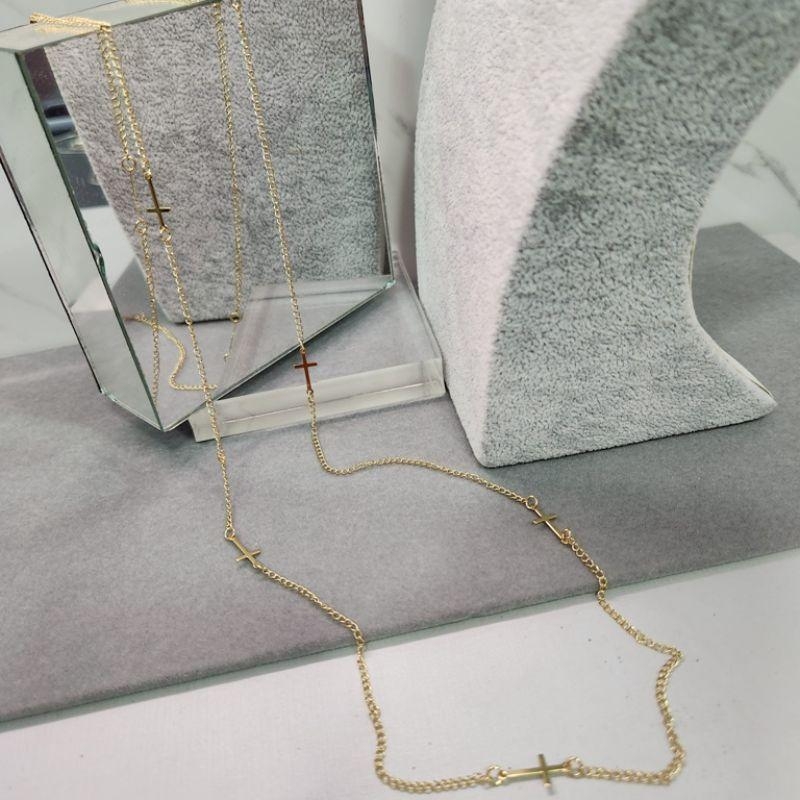 COLAR OURO LONGO CRUZINHAS