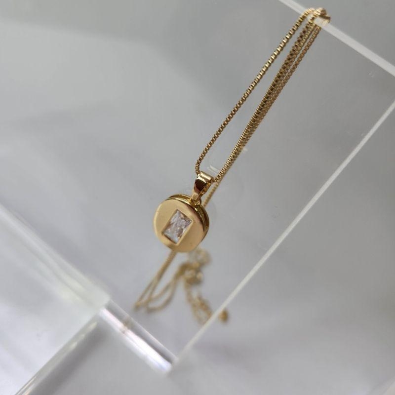 COLAR OURO OVAL CRISTAL RETANG