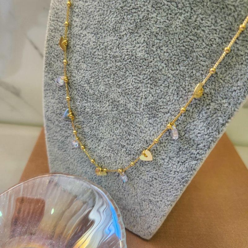 COLAR OURO PING CORAÇÃO E CRISTAL