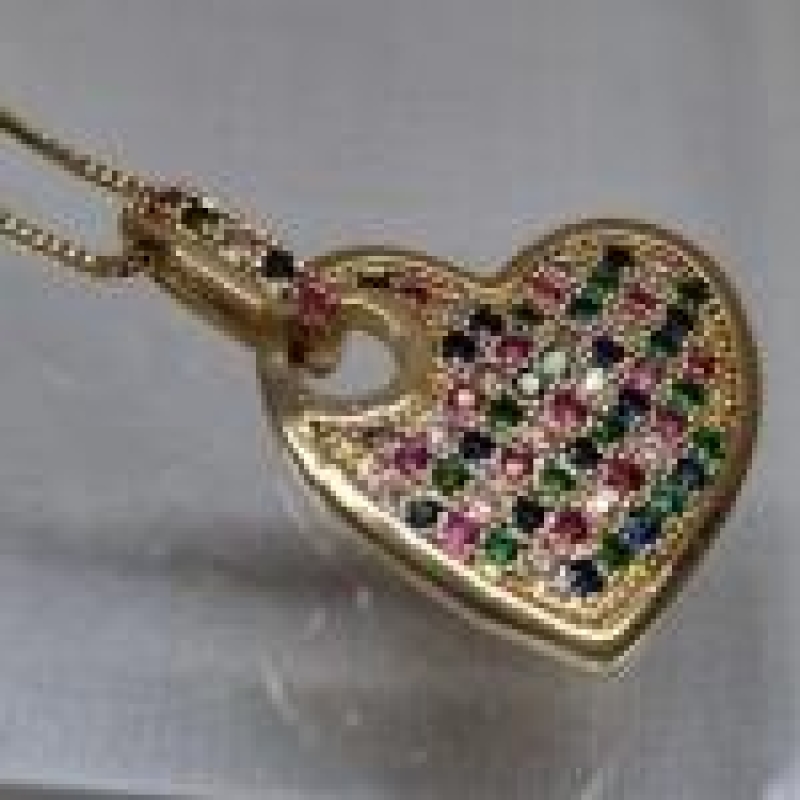 COLAR OURO PING CORAÇÃO ZIRC RAINBOW