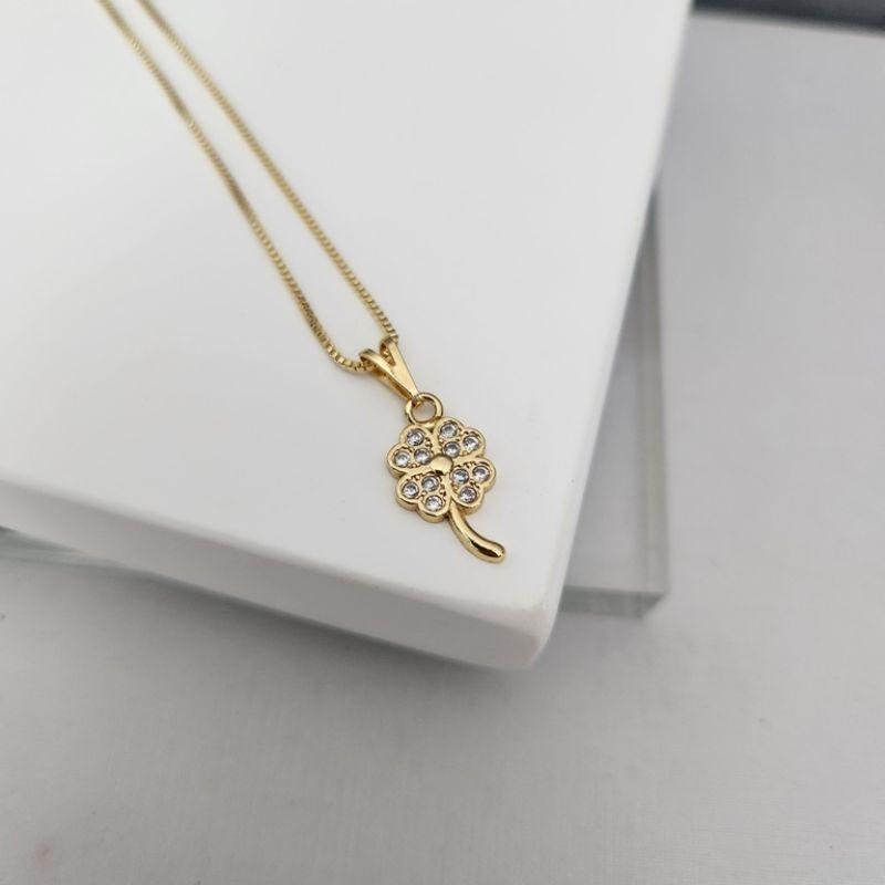 COLAR OURO TREVO ZIRC