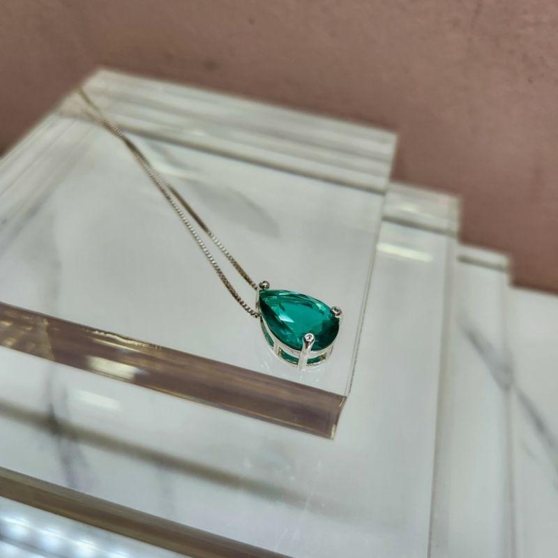 COLAR PRATA GOTA 3 PONTOS ESMERALDA