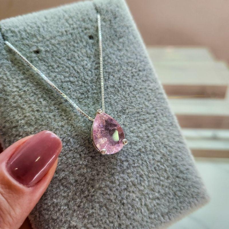 COLAR PRATA GOTA 3 PONTOS ROSINHA