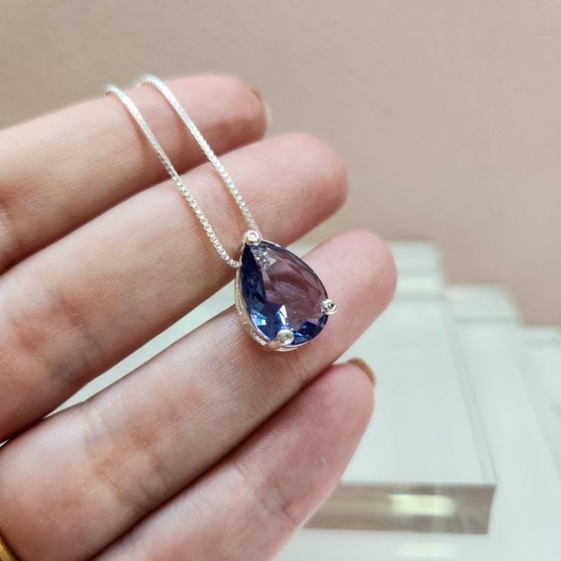 COLAR PRATA GOTA 3 PONTOS TANZANITA