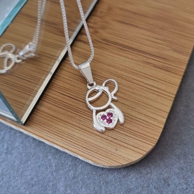 COLAR PRATA MENINA ZIRC PINK