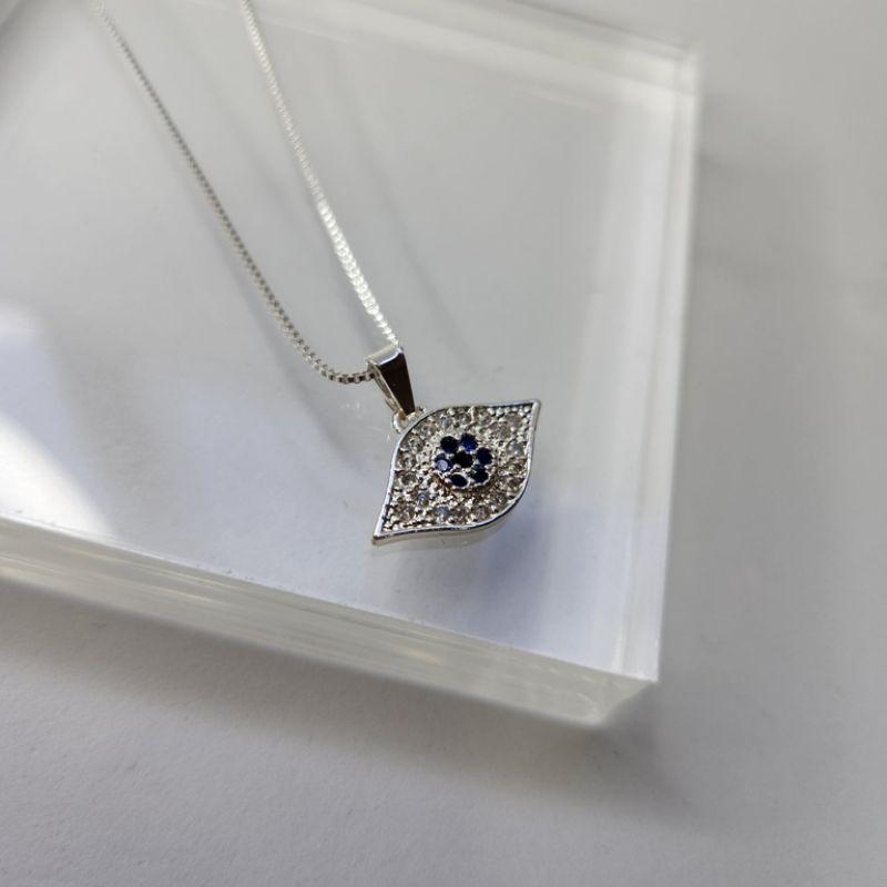 COLAR PRATA OLHO ZIRC AZUL