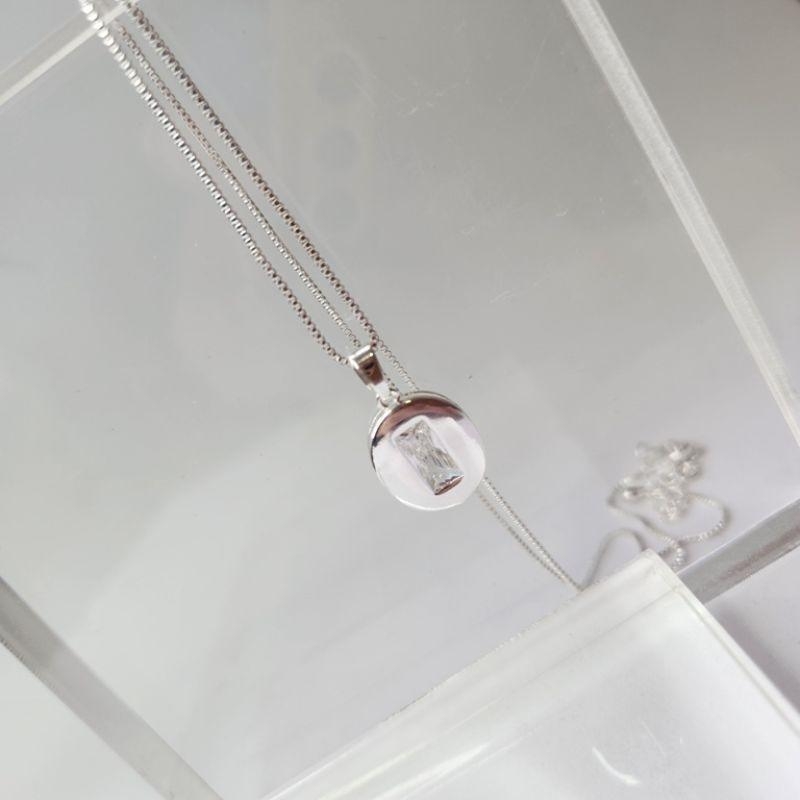 COLAR PRATA OVAL CRISTAL RETANG