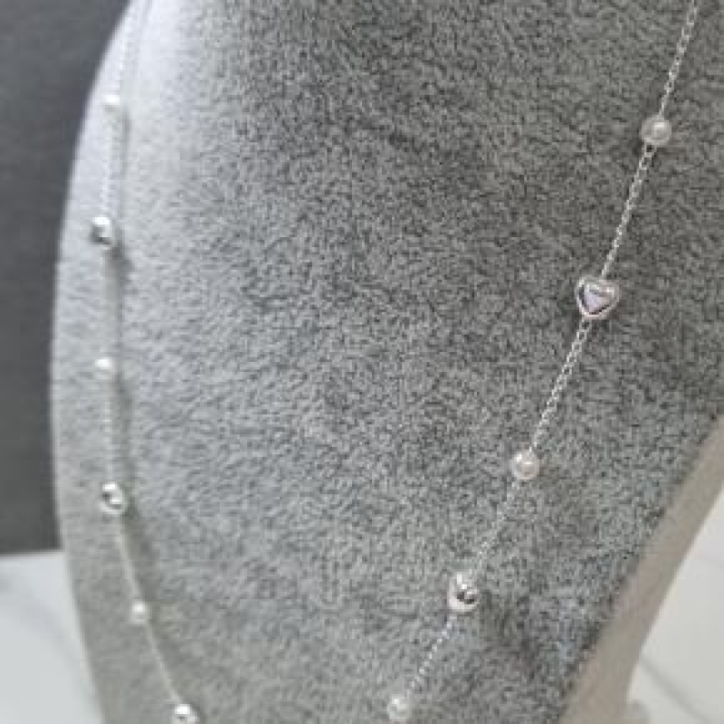 COLAR PRATA PÉROLA CORAÇÃO