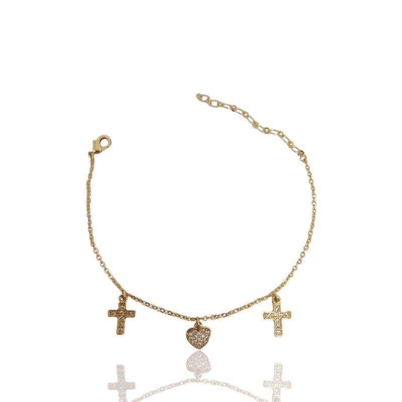 PULSEIRA OURO CORAÇÃO E CRUZ