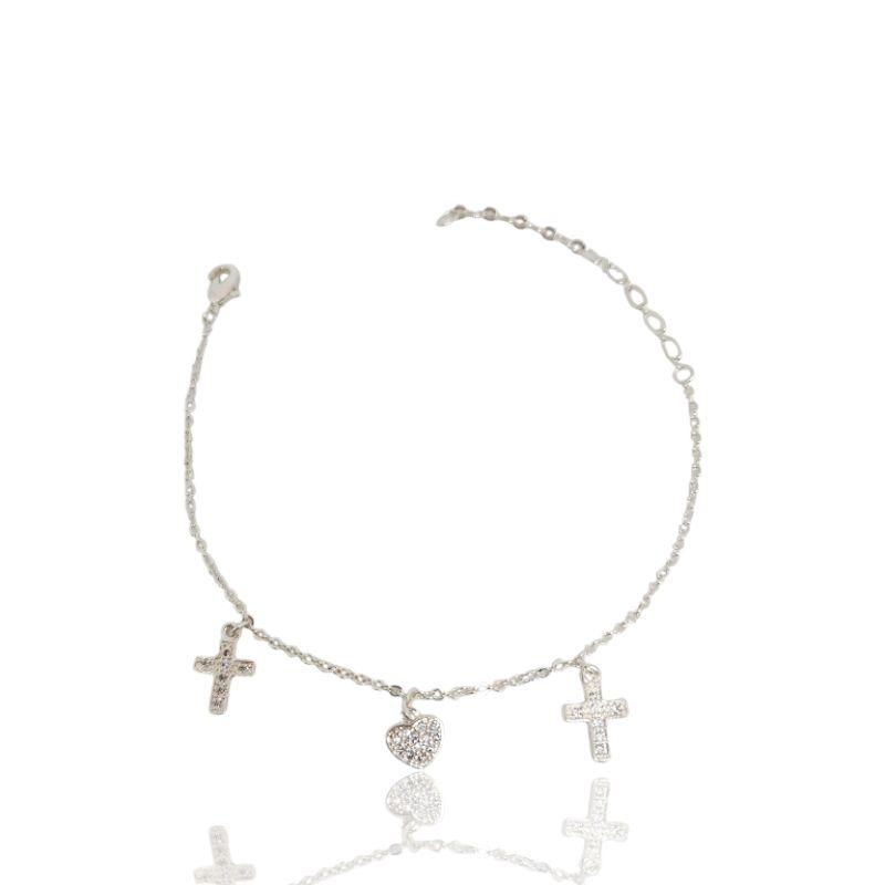 PULSEIRA PRATA CORAÇÃO E CRUZ