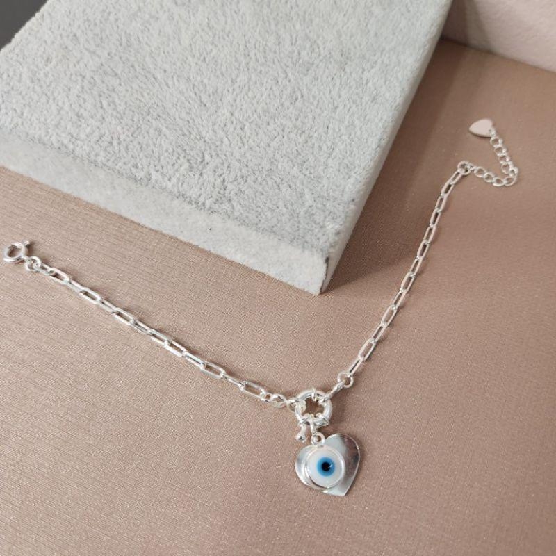 PULSEIRA PRATA CORAÇÃO OLHO