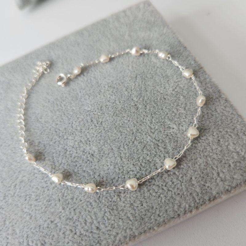 PULSEIRA PRATA PÉROLAS CORAÇÃO