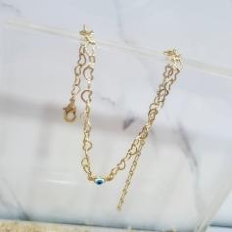 TORNOZELERIA OURO CORAÇÃO OLHO GREGO