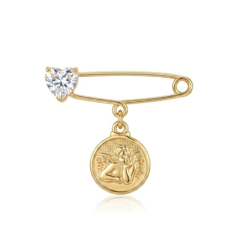 BROCHE ALFINETE OURO ANJO DA GUARDA BANHADO A OURO