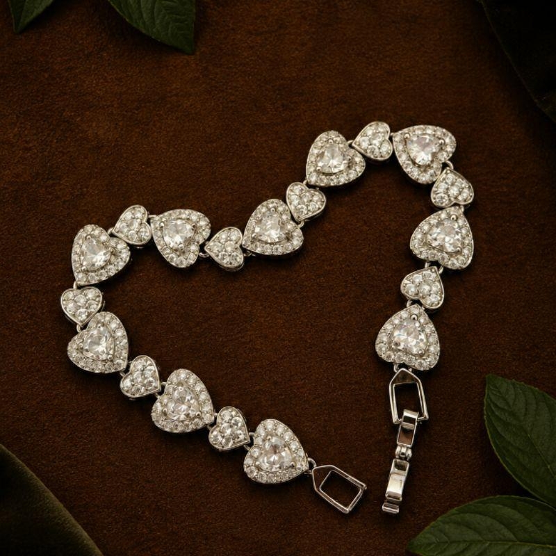 PULSEIRA RÓDIO BRANCO LUXO CORAÇÃO ZIRCÔNIAS