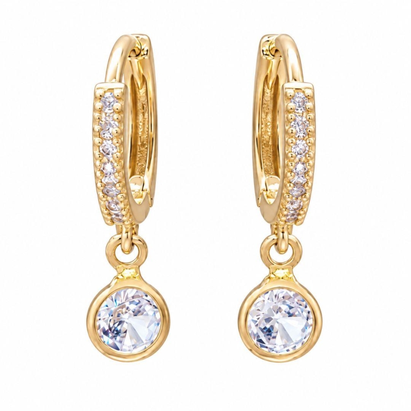 BRINCO OURO ARGOLA ZIRC CRISTAL CIRC M