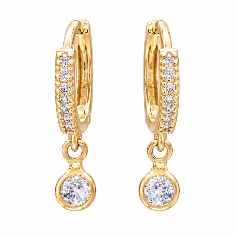 BRINCO OURO ARGOLA ZIRC CRISTAL CIRC P