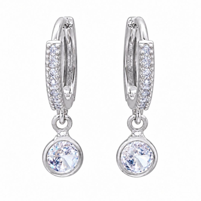 BRINCO PRATA ARGOLA ZIRC CRISTAL CIRC M