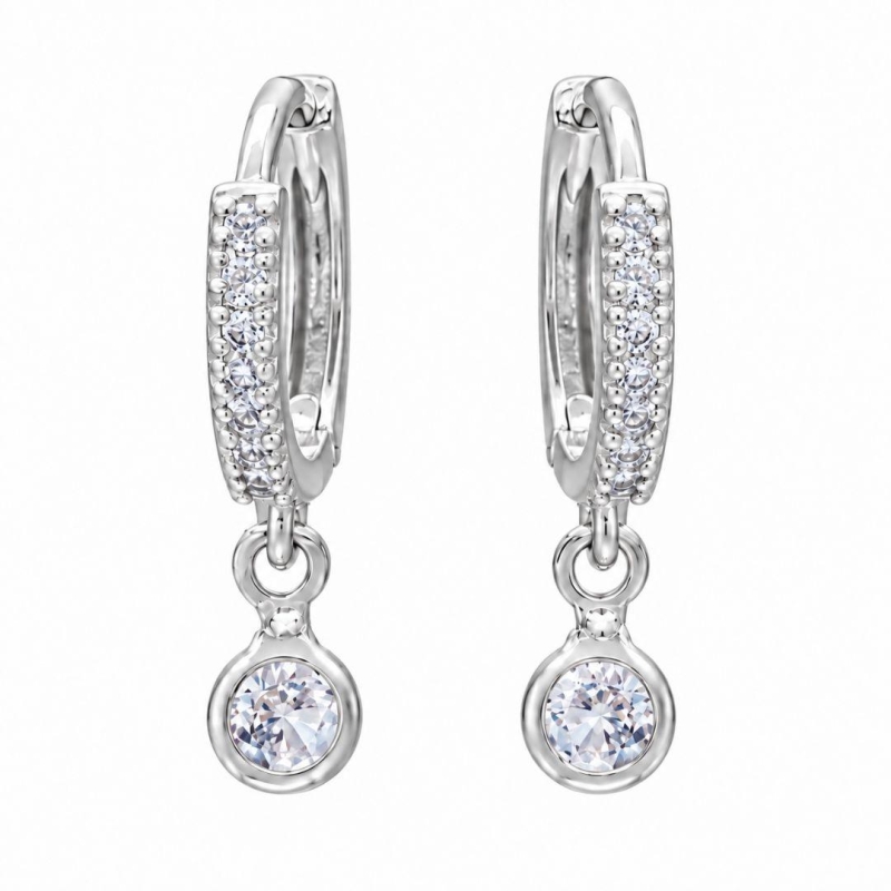 BRINCO PRATA ARGOLA ZIRC CRISTAL CIRC P