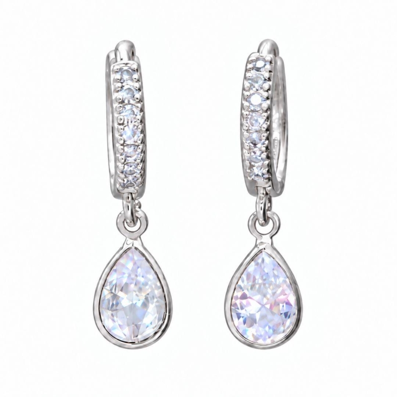 BRINCO PRATA ARGOLA ZIRC CRISTAL GOTA M