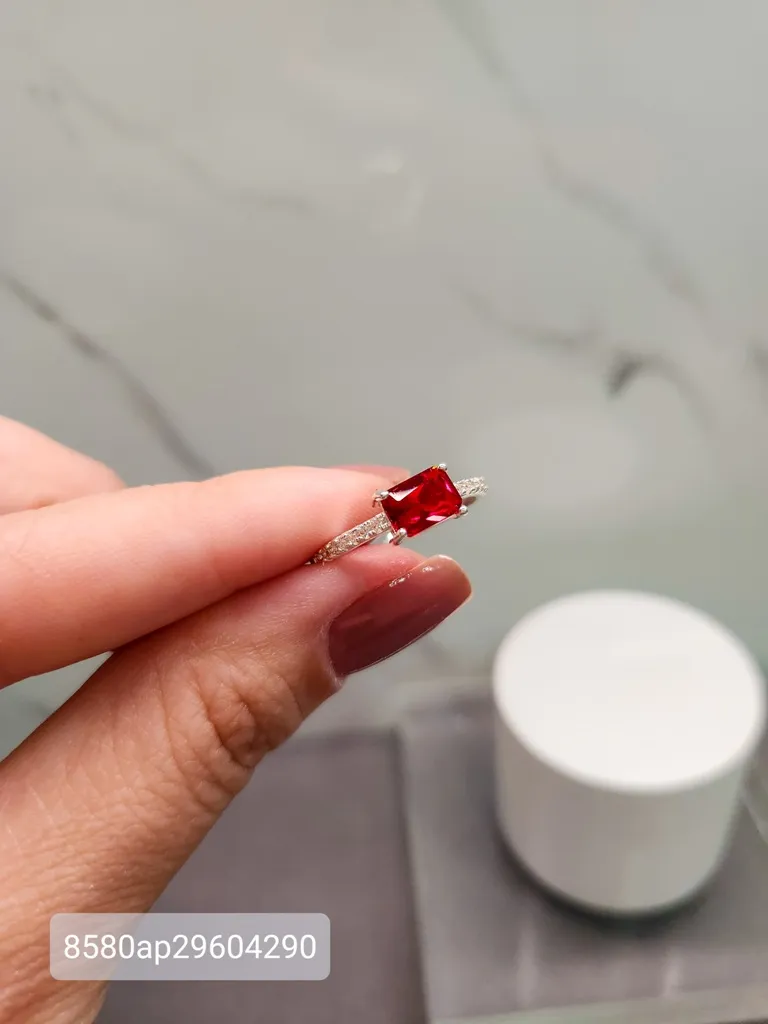 ANEL PRATA RETANG RUBI