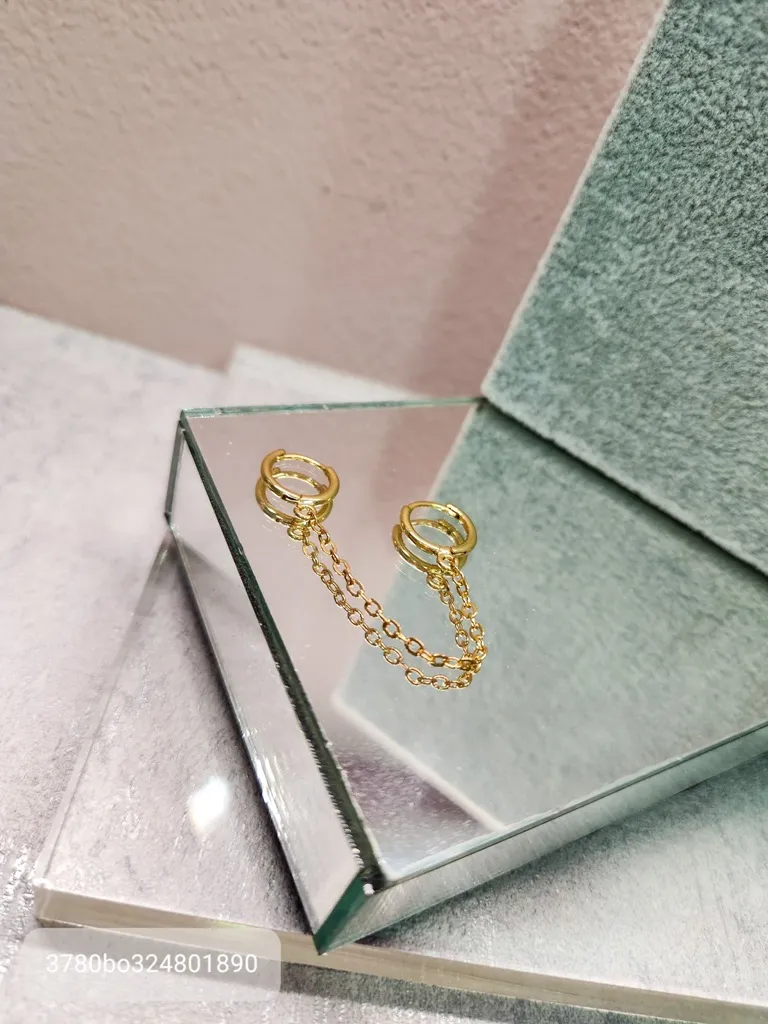 BRINCO OURO ARGOLINHA DUPLA CORRENTE