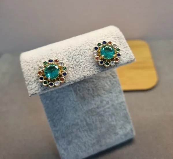 BRINCO OURO CIRC TURMALINA RAINBOW