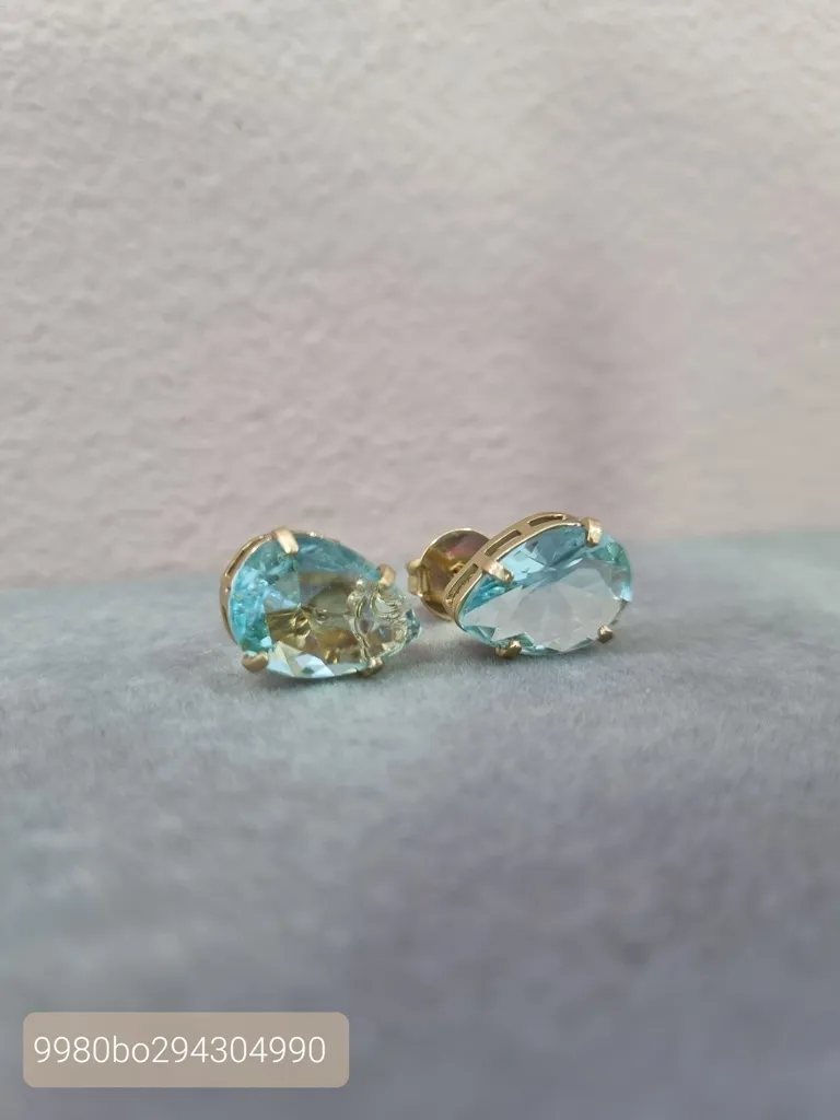 BRINCO OURO GOTA ACQUA MARINE