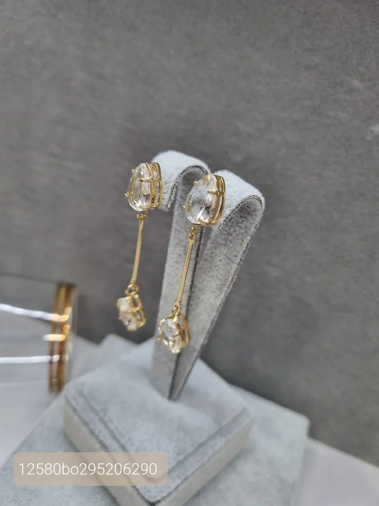 BRINCO OURO PINO CRISTAL GOTA