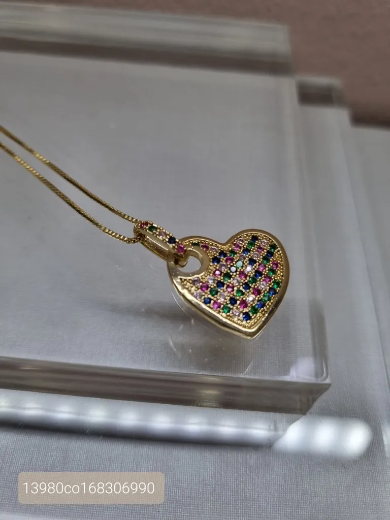 COLAR OURO PING CORAÇÃO ZIRC RAINBOW