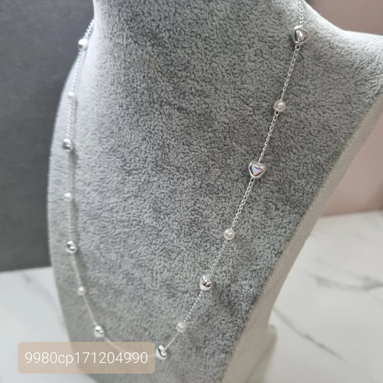 COLAR PRATA PÉROLA CORAÇÃO