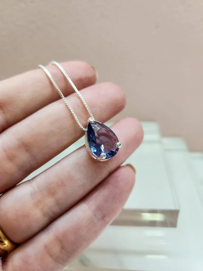 COLAR PRATA GOTA 3 PONTOS TANZANITA