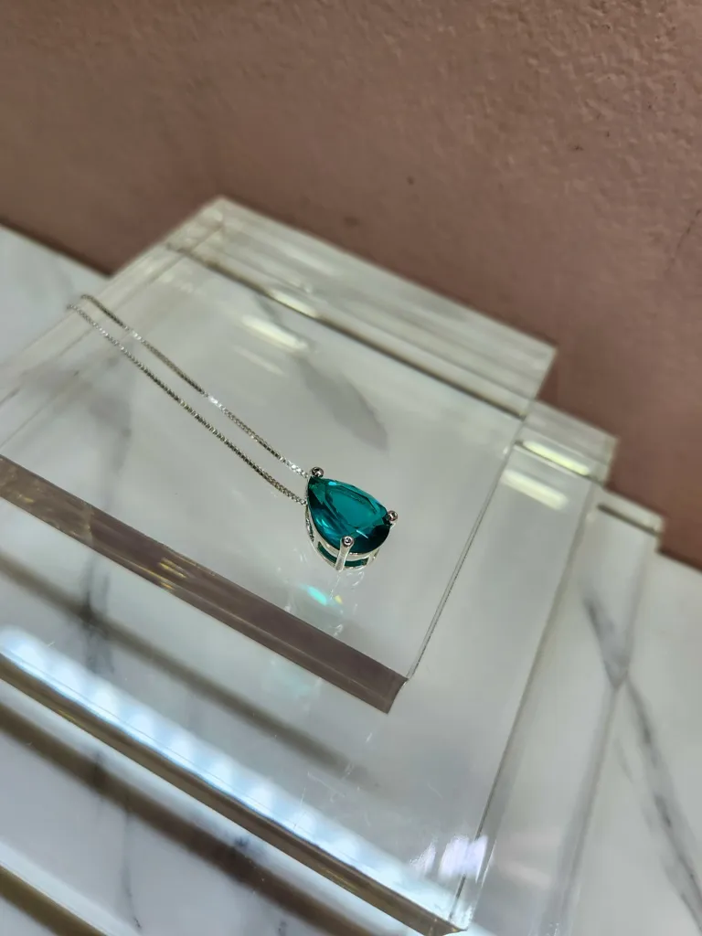 COLAR PRATA GOTA 3 PONTOS TURMALINA