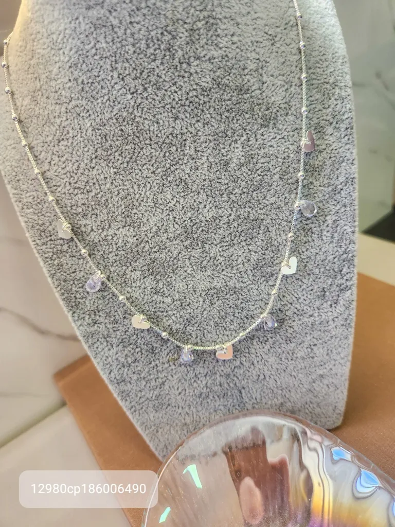 COLAR PRATA PING CORAÇÃO E CRISTAL