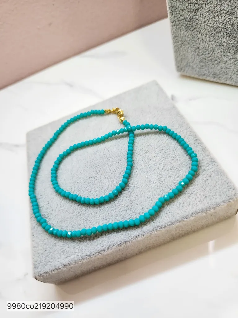 COLAR OURO CRISTAL TURQUESA