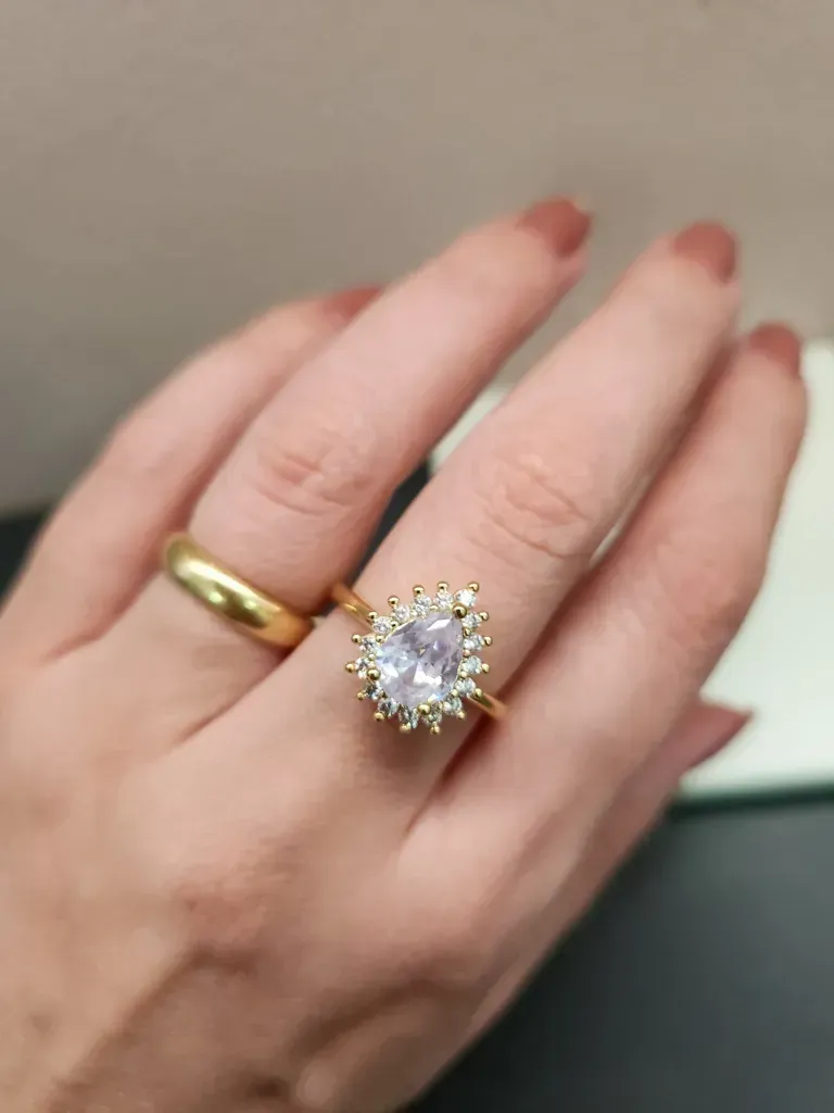 ANEL OURO GOTA CRISTAL