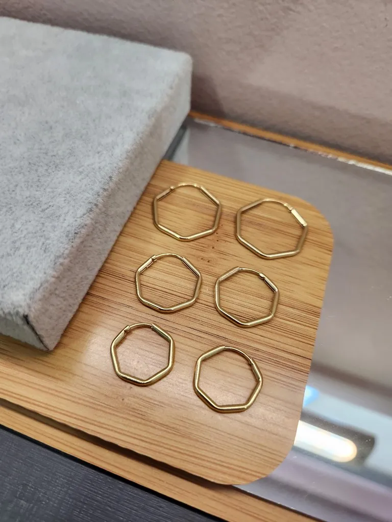 BRINCO OURO TRIO ARG FIO  HEXAG