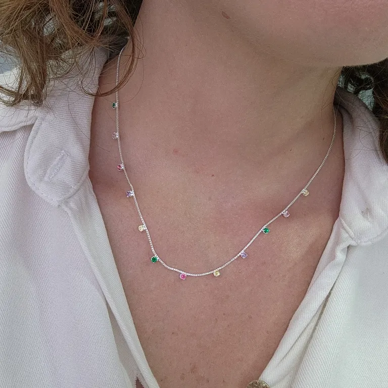 COLAR PRATA PONTINHOS DE LUZ COLOR