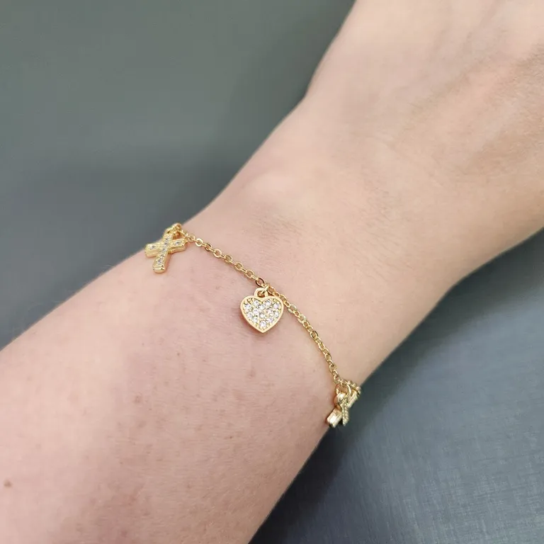 PULSEIRA OURO CORAÇÃO E CRUZ