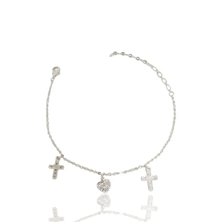 PULSEIRA PRATA CORAÇÃO E CRUZ