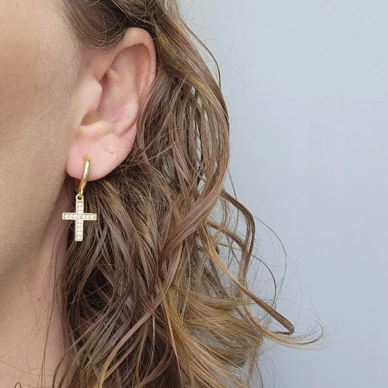 BRINCO OURO ARGOLA CRUZ Z