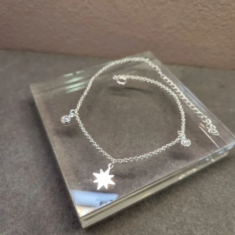 TORNOZELEIRA PRATA STARS CRISTAIS