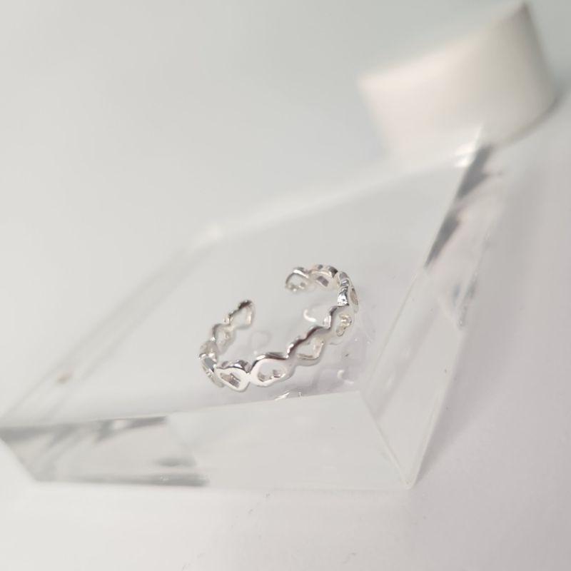 ANEL PRATA AJUSTÁVEL CORAÇÕES VAZADOS