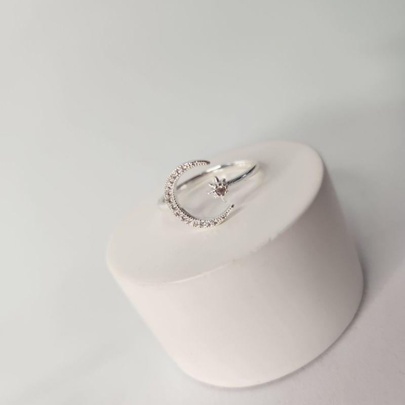 ANEL PRATA AJUSTÁVEL LUA ESTRELA