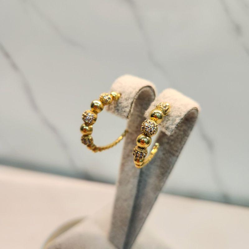 BRINCO OURO ARGOLA BOLAS LISA ZIRC