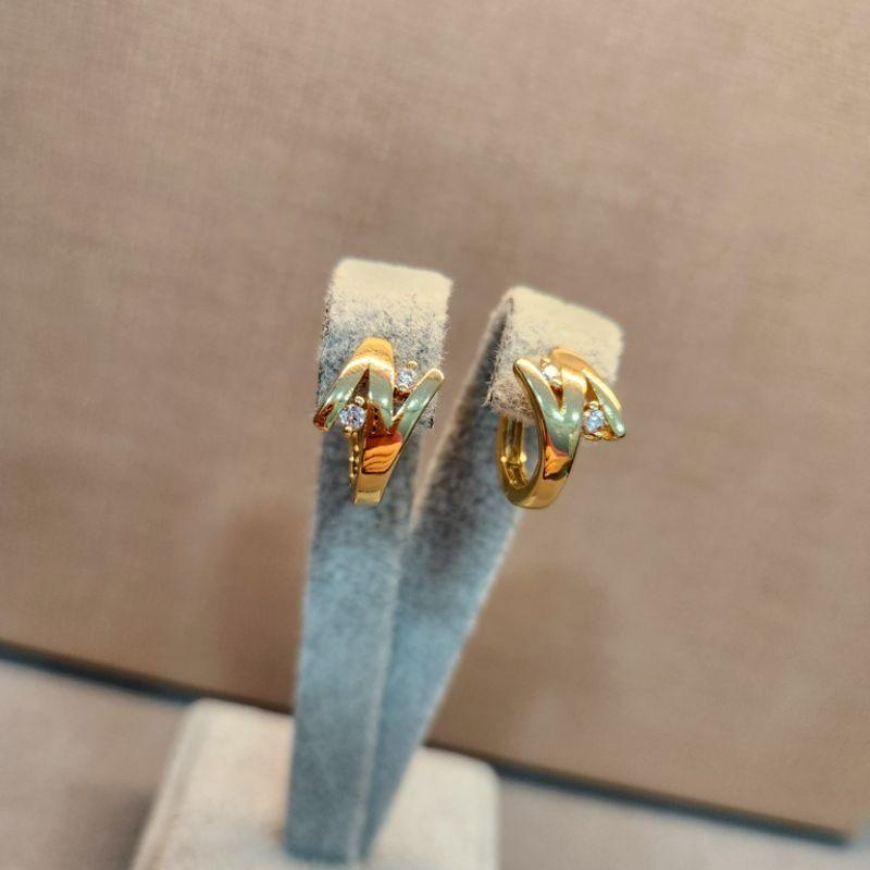 BRINCO OURO ARGOLA DOIS PONTOS DE LUZ