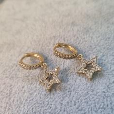 BRINCO OURO ARGOLA ESTRELA CRISTAL B	