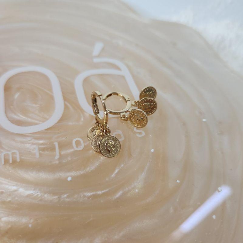 BRINCO OURO ARGOLA TRANQUETA MOEDAS