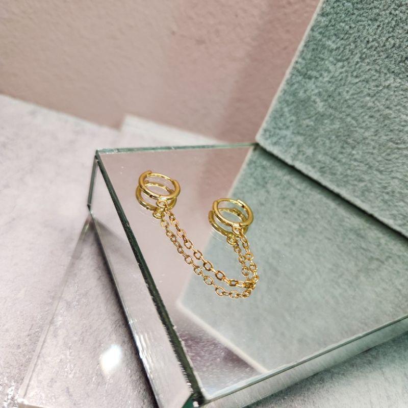 BRINCO OURO ARGOLINHA DUPLA CORRENTE