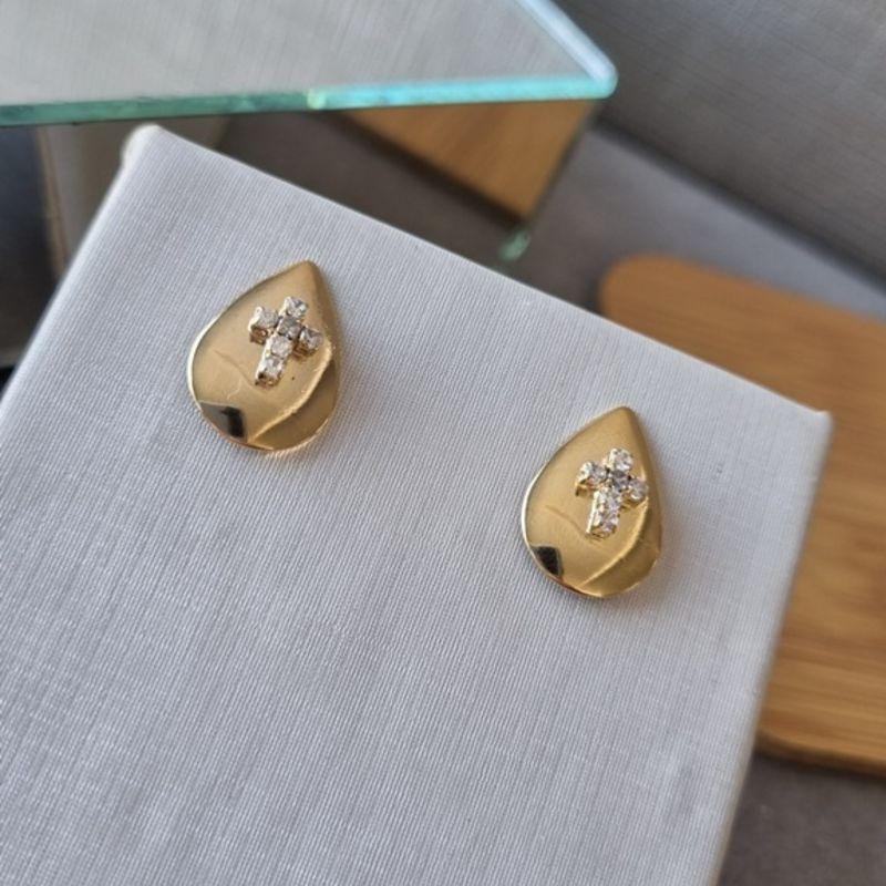 BRINCO OURO GOTA CRUZ